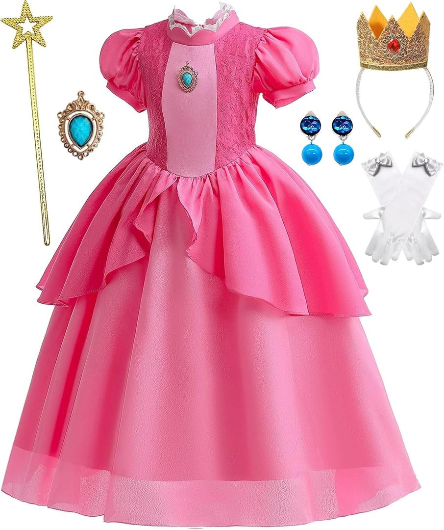 Princess Costume for Girls Princess Dress Up Costume with Accessories Kids Birthday Party Halloween Cosplay (5-6 Years)
