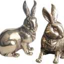 2pcs Brass Mini Antique Rabbit Statue Easter Bunny Figurine Miniature Collectible Figurines Souvenir Garden Micro Landscape Table Centerpiece Decorations