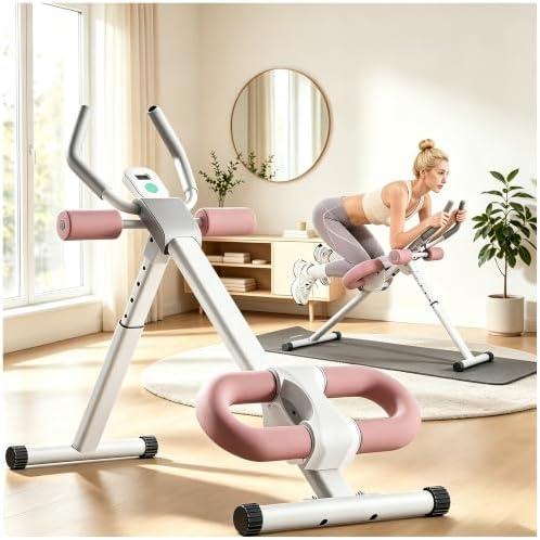 Adjustable Ab Machine - Foldable Ab Workout Equipment for Home Gym, Knee Protection, LCD Monitor & Device Holder, Core & Abdominal Trainer for Effective Stomach Workouts