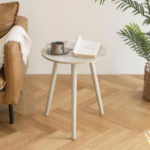 AWASEN Round Side Table, Modern Small End Table for Living Room, Wood Accent Drink Table for Small Space with Solid Wood Legs, Easy Assembly, Rustic White Oak, round, 16-inch diameter x 19.5-inch height