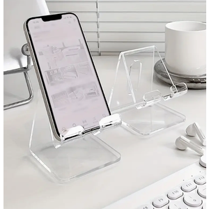 Acrylic Universal Mini Desk Stand Holder - Clear Desktop Phone and Tablet Mount, Waterproof, Space-Efficient, Compatible with iPhone, Samsung, and More - 2 PCS
