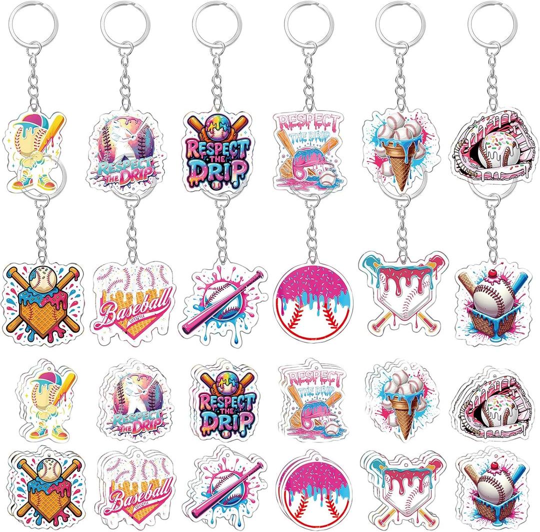 Kenning 36 Sets Ice Cream Drip Baseball Acrylic Keychain Gifts Bulk Baseball Party Event Team Gift Souvenir Party Favors