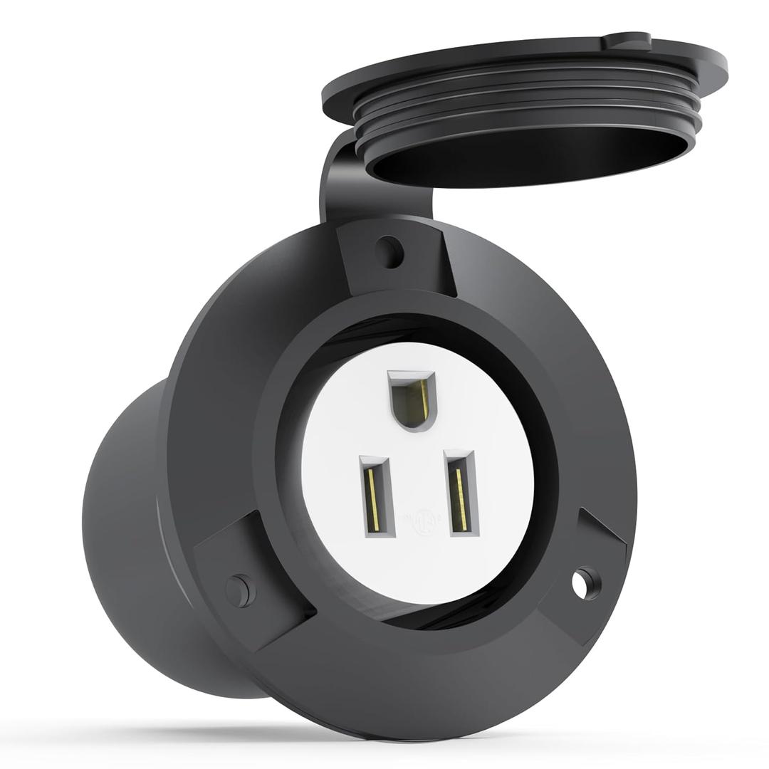 Flanged Outlet NEMA 5-15 15 Amp Grounding Straight Blade Receptacle with Covers, ETL Listed, 120 Volt, 2 Pole-3 Wire, Commercial/Industrial Grade