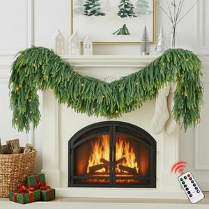 Christmas Garland for Mantle Outdoor - Decorations with Light 6ft Prelit Greenery Norfolk Pine Garlands for Stairs Railing Realistic Light Up Home Decoration for Indoor Fireplace Decor NEW-2SNFK-6FT-1