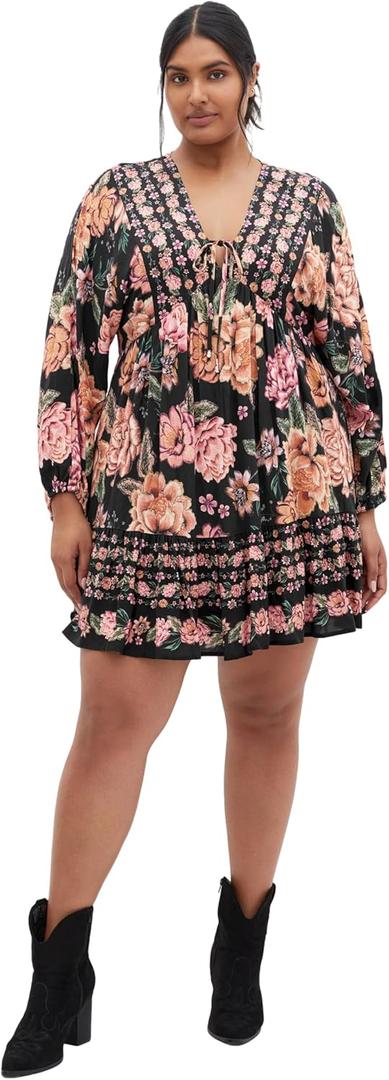 City Chic Plus Size Devine Black Mini Border Dress Size Medium