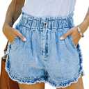 YOCUR Womens Lightweight Shorts Casual Baggy Trendy Hot Pants Elastic Waist Drawstring Comfy Shorts (Large, E01-light Blue)