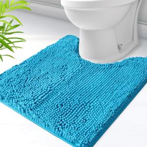 Toilet Rug U-Shaped, Super Absorbent Chenille Bathroom Rugs and Strong PVC Non-Slip Backing for Toilet RugsU Shaped Washable, Machine Washable, Bath Mats for Bathrooms,20"x 24",(Turquoise)