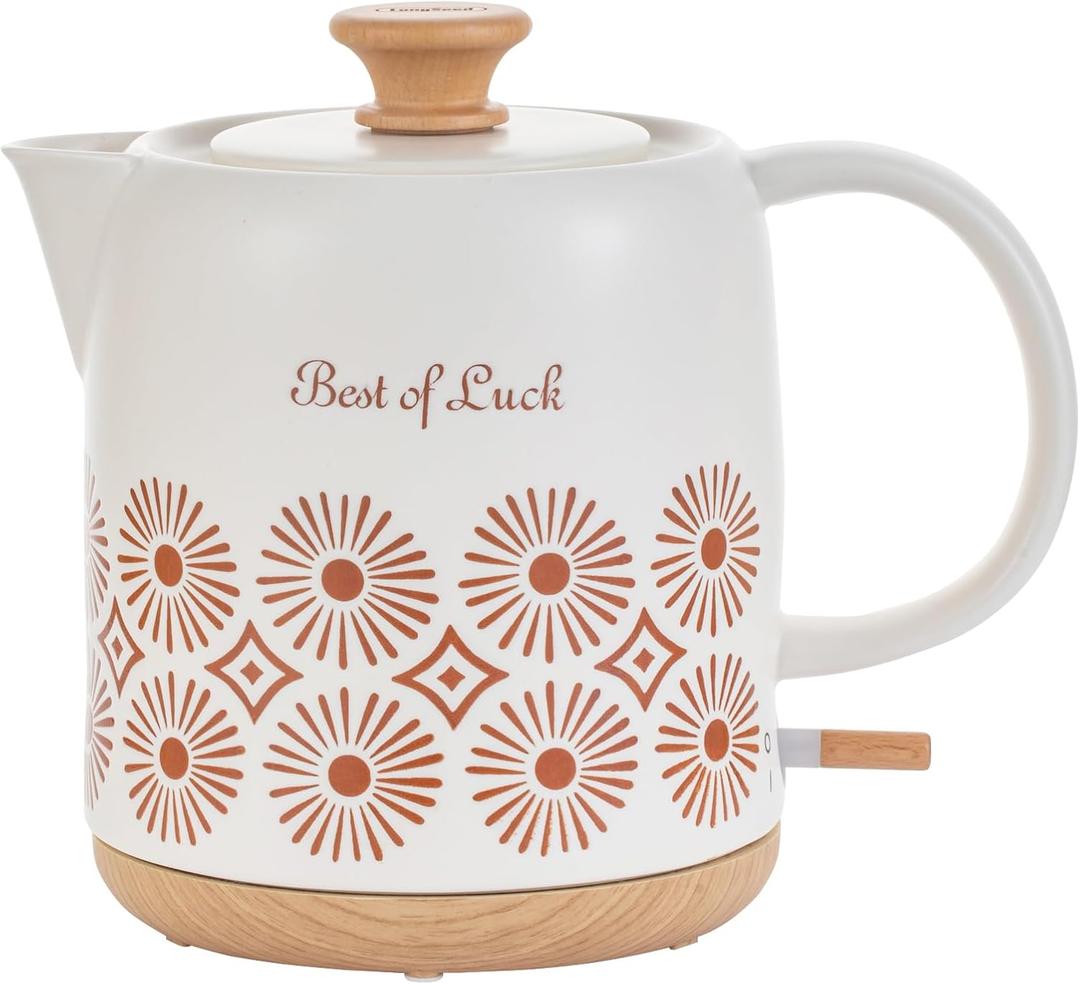Ceramic Electric Kettle 1 Quarts, Automatic Shut Off, Porcelain Teapot, Hot Water Electric Boiler with LED Light, Boil Dry Protection, Short Spout 1000W Rapid Boiling Water for Tea Coffee