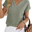 EVALESS Womens Dressy Casual Cap Short Sleeve Tops Trendy Summer V Neck Loose Striped Casual Basic T Shirts Tee Blouses (XL)