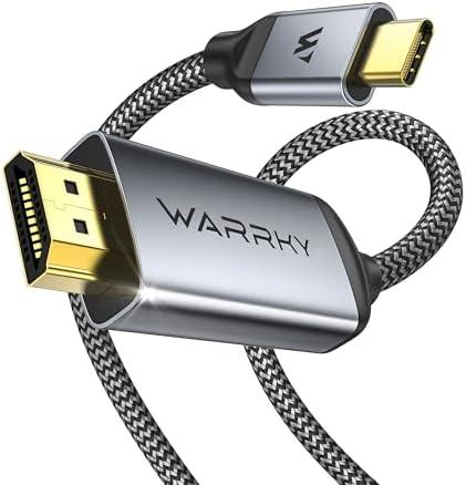 WARRKY USB C to HDMI Cable 4K 60Hz[Anti-Interference, Gold-Plated Plugs] Aluminum HDR Type-C to HDMI 2.0 Cord, Thunderbolt 3/4/5 Compatible for iPhone 15/16 Series, MacBook, iMac, iPad Pro, Galaxy-6ft