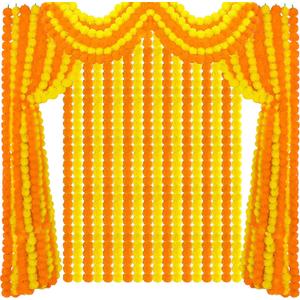 Tigeen 24 Pcs 5 ft Long Strands Faux Artificial Marigold Flowers Garland for Wedding Party Mantle Decoration Faux Garlands Wedding Garland Diwali Decoration for Home Christmas (Orange,Yellow)