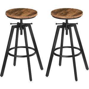 Bar Stools, Height Adjustable Swivel Bar Stool, Counter Height Bar Stool, Set of 2 Industrial Bar Stools, Vintage Round Bar Chairs with Sturdy Metal Frame, Rustic Brown BAHR0701 (Rustic Brown)
