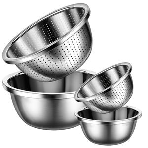 salad-bowls,4PCS Meal Prep Stainless Steel Mixing Bowls Set, and Kitchen Food Storage Organizers | Ecofriendly, Cooking and Storage Nesting Dough, Kitchen Stainless Steel Microporous Colander
