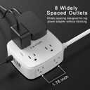 6 Ft Surge Protector Power Strip - YISHU 8 Widely Outlets with 4 USB Ports, 3 Side Outlet Extender with 6 Feet Flat Extension Cord, Ultra Flat Plug, Wall Mount, Desk USB Charging Station, ETL, White