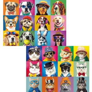 2 Pack 300 Piece Puzzle for AdultsBeautiful Cats Dogs Puzzle for Adults TeensLarge Piece Fun Jigsaw Puzzle for Kids Ages 8-10 10-12,Glossy & Sturdy Pieces,Family Game Great Gift Idea,20.5x15 in