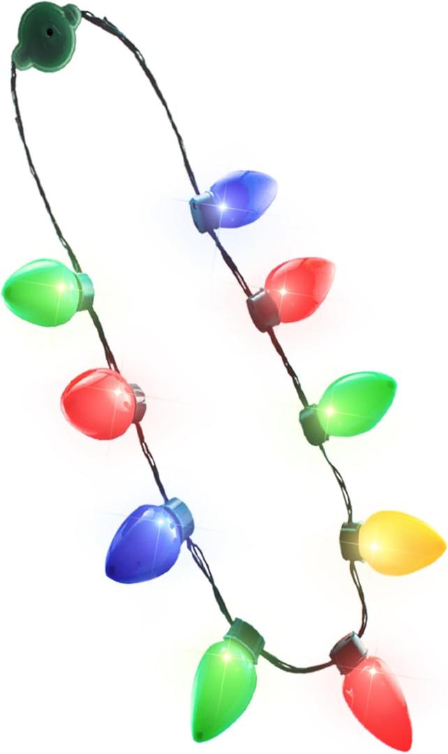 Windy City Novelties LED Christmas 9 Bulb Necklace with 6 Dynamic Light Modes for Adults and Kids Christmas Parties, Caroling, Gatherings & Party Favors - 1 Pack