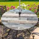 Round Outdoor Tablecloth with Umbrella Hole and Zipper Wood Texture Elastic Table Cover Waterproof Outdoor Table Cloth for Patio Picnic Camping Fits 44-48" Diameter Round Tables