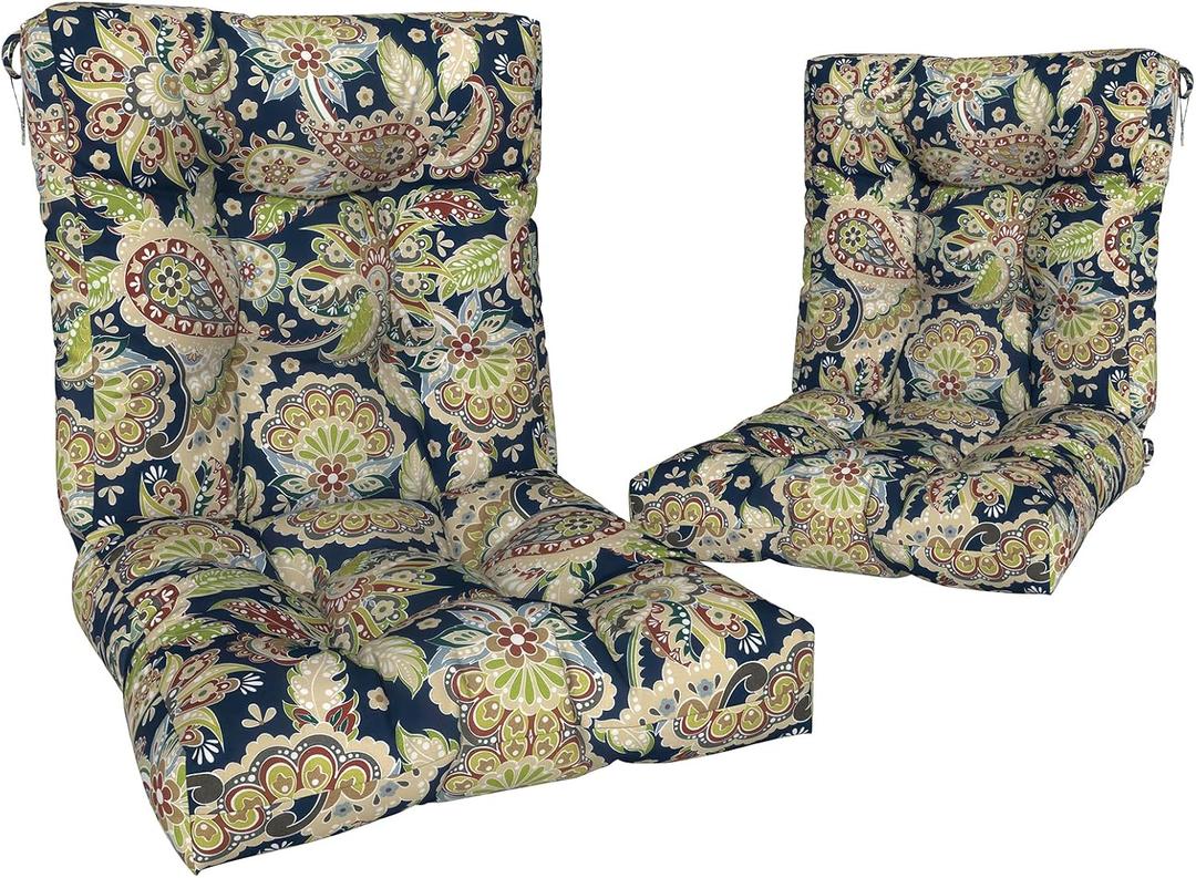 Outdoor Back Chair Cushions, Tufted Back Patio Furniture Cushions Set of 2, Water Repellent Wicker Replacement for Home Garden Chairs, 42x21x4 Inch, Paisley Sapphire Blue