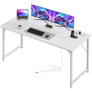 55 X 20 Inch Computer Desk, Power Outlets, USB-C, White