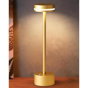 Battery, 3 Levels Brightness, USB-C Charging Port, 3000K Portable Metal Bedside Lamp (Gold)