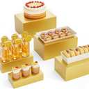 5 Pcs Metal Display Stands for Buffet Table Cake Risers, Cupcake Rectangle Stand for Wedding, Party, Catering Supplies, Elegant Food Risers for Display with 5Pcs Hollow Bottoms Sturdy Modern (Gold, 2 IN to 12 IN)