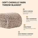 L'AGRATY Chunky Knit Blanket Throw: 50''x60'' Chenille Chunky Knitted Throw Blanket for Bed Couch - Handmade Thick Big Cable Knit Blanket - Large Crochet Rope Blanket for Home Decor(Light Taupe)