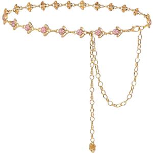 Glamorstar Chain Belt for Women Rhinestone Crystal Waist Belts for Dress Gift (Medium(120cm/47.2in), Gold Pink)