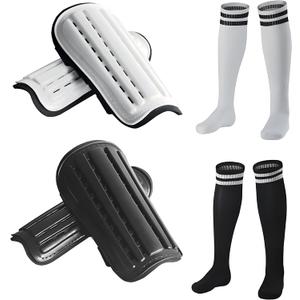 2 Pairs Soccer Shin Guards & 2 Pairs Soccer Socks for Adults and Teenagers, Protective Gear Soccer Equipment for Kids, Boys, Girls (Small)