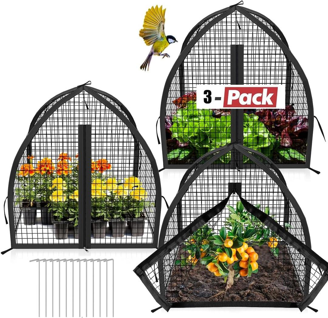 3 Pack Pest Guard Cover, 22x22x22 inches Mesh Gardening Net with Zip Door, Plant Protectors from Animals for Fruit, Vegetables, Flowers, Shrubs