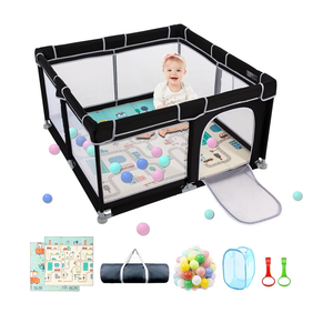 Baby Playpen with Mat, 79”×71” Playpen, Durable and Secure Baby Play Pen, Indoor & Outdoor Kids Activity Play Center. Equipped with Anti-Slip Suckers and a Zipper Gate, Anti-Fall（Black）