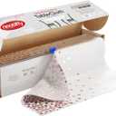 Neatiffy Disposable Plastic Table Cloth Roll with Slide Cutter | Waterproof Cover for Rectangle, Square, Oval Tables | Picnic, Party, Banquet, Birthdays, Weddings - White Rosegold Dots, 1200.8" x 53.9" (Roll with Safe Cutter)