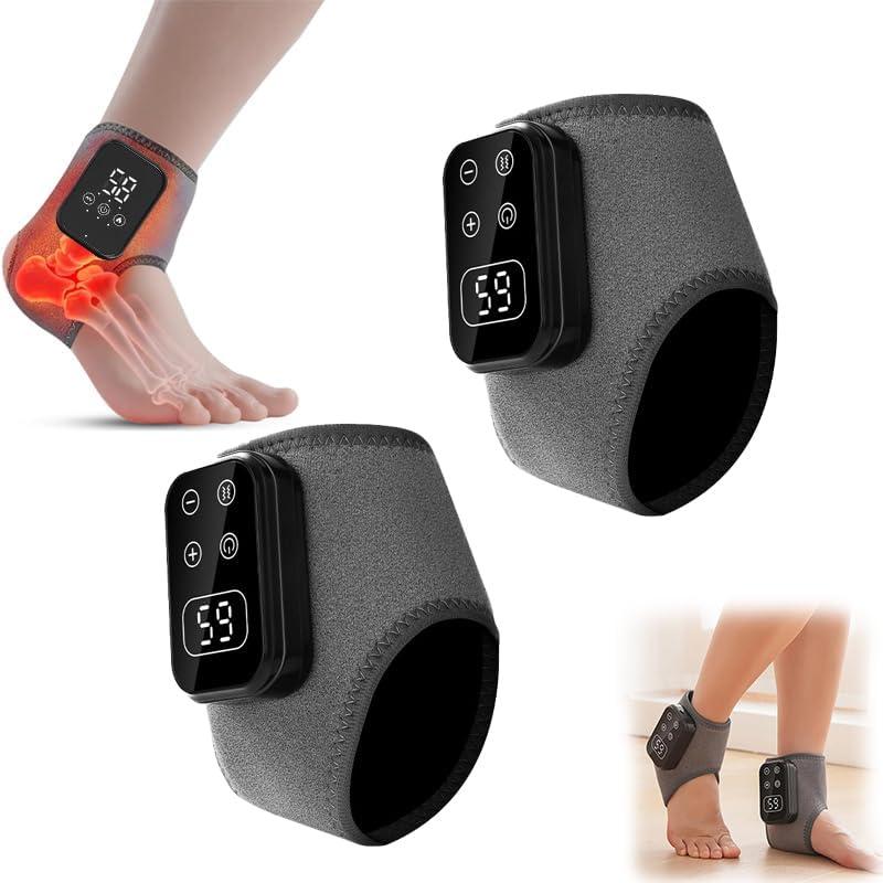 2Pcs Ankle Massager, Rechargeable Foot Massager Heated Wrap | Relieve Ankle Discomfort, 5 Vibration Modes & 5 Heat Level (Grey)