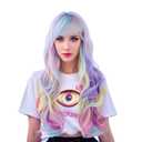 Rugelyss Rainbow Colorful Wigs for Women 26 Inches Long Wavy Fashion Synthetic Full Head Hair Wig with Bangs for Cosplay or Party