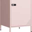 Steehoom Metal End Table Single Door Bedside Nightstand Lockable Storage Cabinet Kids Locker for Living Room, Bedroom, Dorm,Home, Office 21.26H X 15.75W X 15.75D (1 Door, Pink)