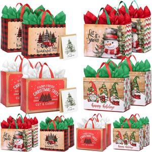 YOPPIX 16 Pack Large Christmas Gift Bag, Christmas Gift Wrapping Kit, Reusable Christmas Tote Bags, Non-Woven Shopping Bags for Xmas Gifts Wrapping Holiday Party Supplies