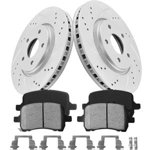 Anpulsero Front Automotive Replacement Brake Kit, Drilled Slotted Brake Rotors Brake Pads Compatible with 2006-2012 Chevy Malibu, 2006-2008 Chevy HHR| Anti-Rust Geomet Coated | 296mm(11.7in)