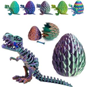 Easter Eggs Filled with Dinosaur Toys, 3D Printed Animals Mystery Crystal Dragon Egg with Articulated Tyrannosaurus Rex, Easter Basket Stuffers Fidget Toy for Adults Kids