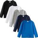 5 Pack Cotton Long Sleeve Tee Shirts for Boys Kids Toddlers' Basic Crewneck Tops T-Shirts (Size 5-6 Years Old)
