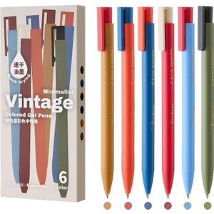 3 x Colored Pens 18 Pack, Colorful gel ink Pens Retractable Quick Dry 0.5mm Fine Point for Bullet Journaling, Note Taking, Coloring, Planning & Art Supplies (6 Pcs Vintage)