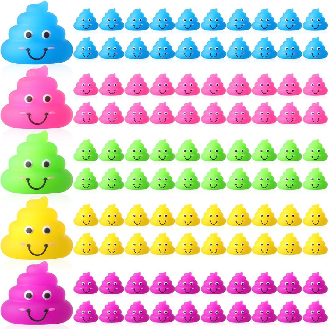 100 Pcs Unicorn Poop Toys Fake Mini Poop Figurines Mini Glitter Expressions Small Fake Shimmering Rainbow Rubber Toys for April Fools' Pranks Hide Seek Bags Piata Party Stuffers