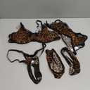 Aranmei Womens Sexy Eyelash Fishnet Lingerie Set Chain Babydoll Underwire Bra and Panty Sets with Garter Belt 4 Pieces (Large, Leopard Print)