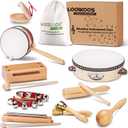 LOOIKOOS Toddler Musical Instruments Montessori Natural Wooden Percussion Instruments for Kids Preschool Educational Musical Toys Set for Boys and Girls with Storage Bag