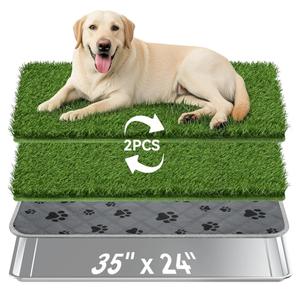 Dog Grass Pad with Tray Large, 35" x 24" Stainless Steel Dog Litter Box with 2 Premium Grass Pads & Reusable Pee Pad - Durable, Rust-Proof, Easy Clean Dog Toilet for Large Dogs Indoor Outdoor Use