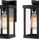 mirrea 11" Classic Outdoor Wall Sconce 1 Light in Matte Black Rectangular Metal Frame and Clear Glass Shade Waterproof Porch Light Patio Light Pack of 2
