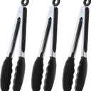 Serving Tongs 9-Inch Cooking Tongs with Silicone Tips, Set of 3 (Black)
