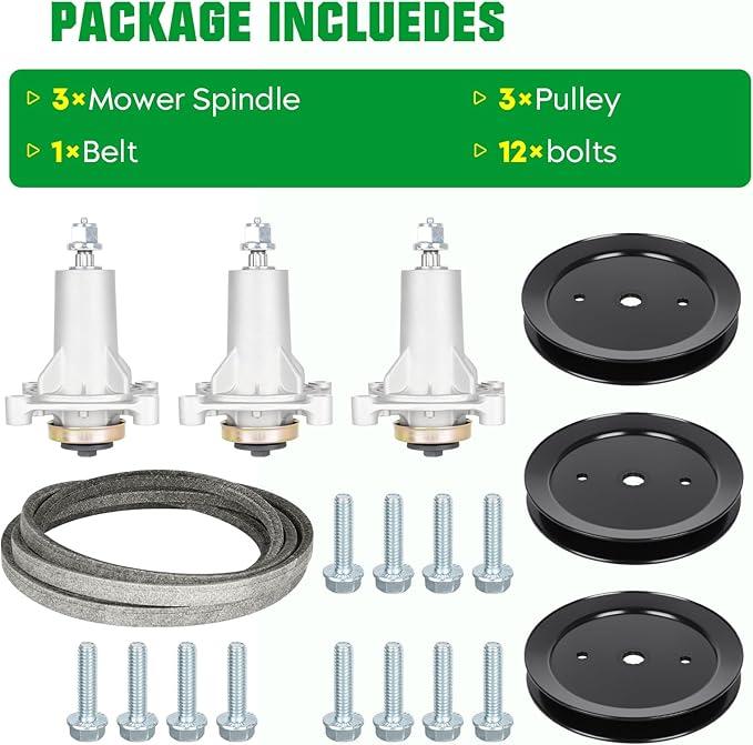 3 Pack 587819701 Spindle Assembly Kit with 173435 Pulley 196104 Pulley 196106 Pulley 177968 Pulley Replaces Husqvarna 532187281, 187292, 192870, 587820301, 587253301, 532187292, 539112057