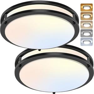 12Inch 3800LM Flush Mount LED Ceiling Light Fixtures, 36W, Black, Dimmable, Color Temperature Changeable, Suitable for Kitchen, Bathroom, Bedroom, Living Room, Dining Room, Black, 2 Packs