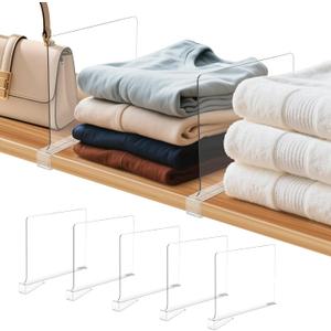 Clebay 5 Pack Clear Shelf Dividers for Closets, Acrylic Dividers for Shelves, Closet Shelf Divider for Organization,Organizers & Separators for Shelf Storage, Home Closets, Cabinets