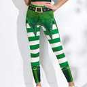 color cosplayer St. Patrick's Day Leggings Shamrock Stretchy Tights Yoga Pants for Women (Green)