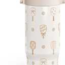 SANDJEST Pickleball Stainless Steel Straw Lid Tumbler 30oz with Carry Handle for Women Girls, Insulated Travel Coffee Cup, Gift for Sports Outdoor Workout Christmas Birthday (Beige)